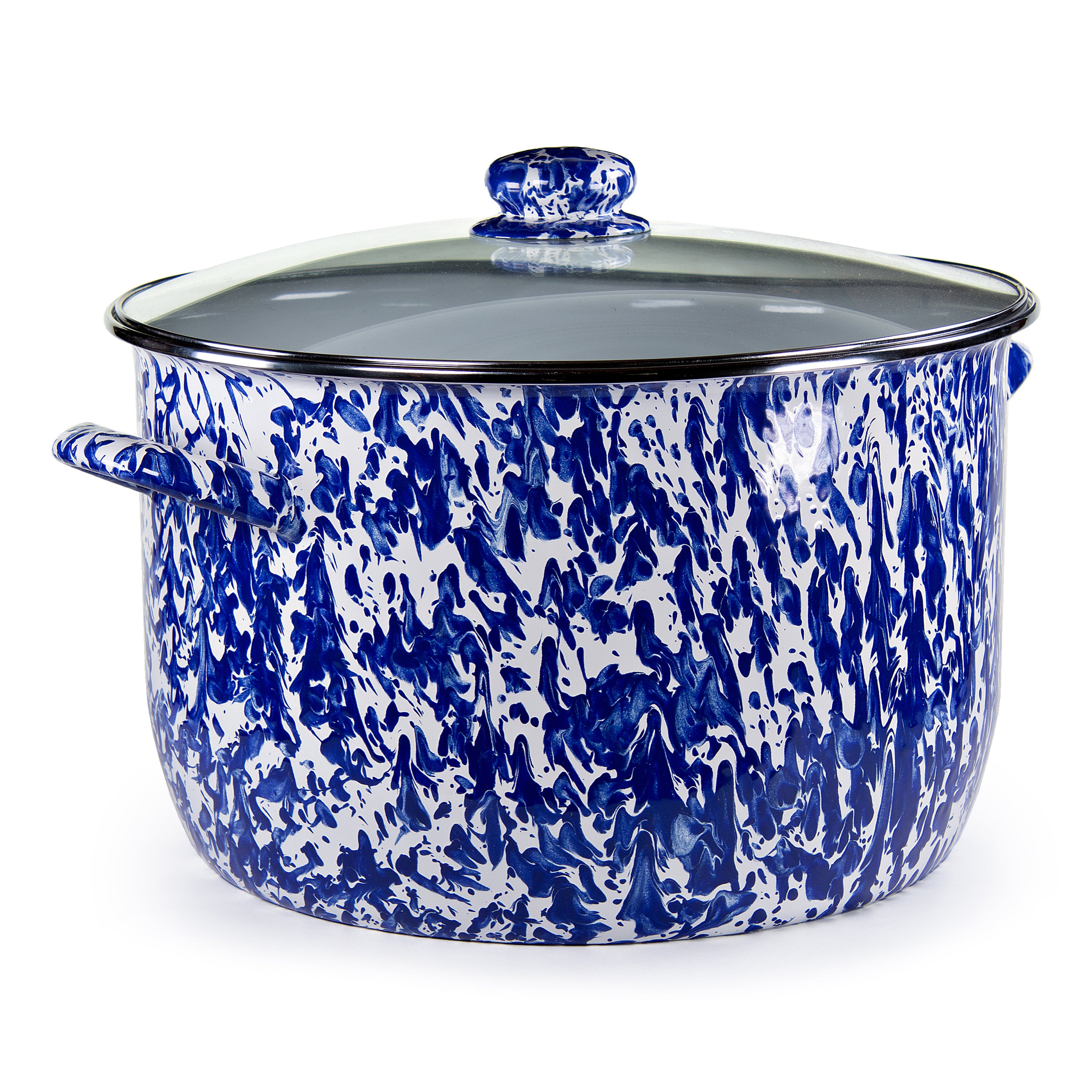 8 Quart Enamel-On-Steel Stock Pot with Glass Lid - Cobalt Blue